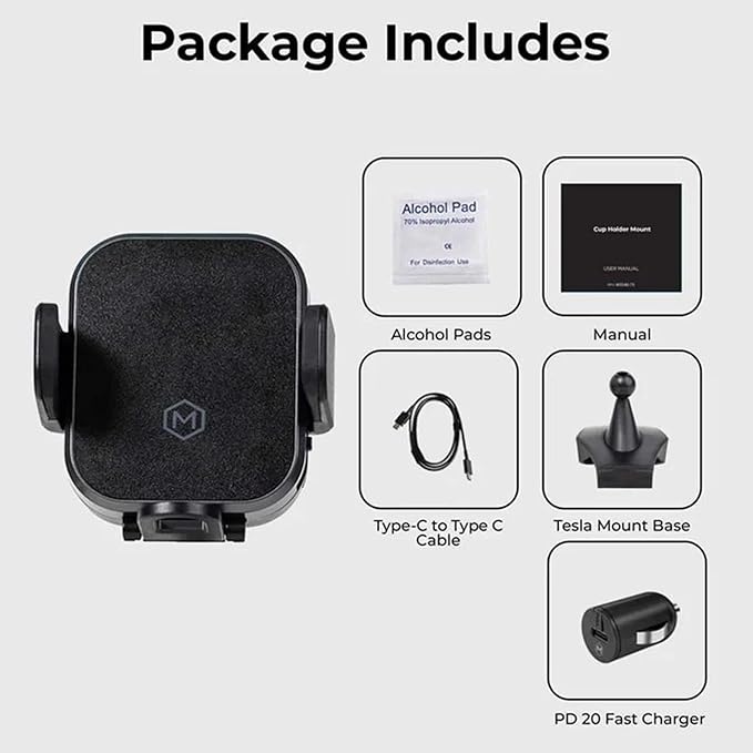 Wireless Car Charger - Mini Grip Cradle Version 2.0-15W Fast Charging - 360 Degree Rotation Compatible with Samsung Galaxy S24, S24 Ultra, iPhone 16, 16 Pro, 15, 15 Pro, Pro Max Phone Holder