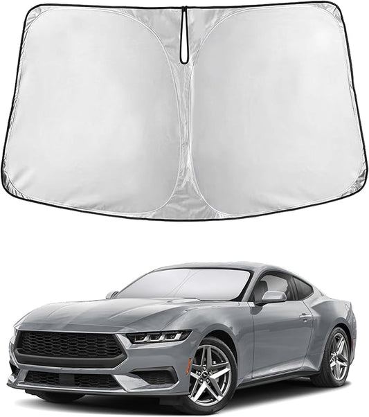 EcoNour Windshield Sunshade Compatible for Ford Mustang (NOT for Ford Mustang Mach-E) 2015-2024 2025 2026, Sun Visor for Front Windshield & Window Sun Shade Cover, UV Heat Protector, Car Accessories