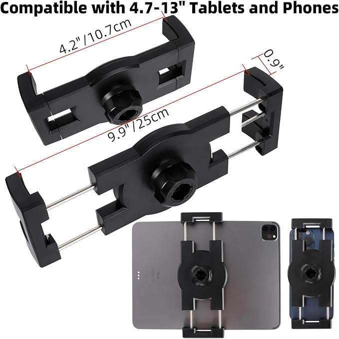 Dashboard Mount Tablet Holder for Truck, Heavy Duty Drill Base with Aluminum Arm Tablet Mount for Car, Wall, Boat, Desk, Compatible with iPad Pro Air Mini, 4.7-12.9″ Tablets and Phones (PTM-28)