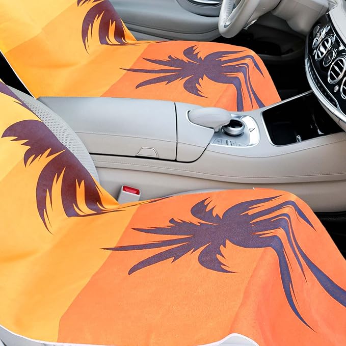 Hahafelt 1 Pack Car Seat Towel Covers with Storage Bag 63 x 32 Inch Athletic Running Towel Seat Sweat Washable Non Slip Cover Gift for Car Outdoor Sport Activities (Beach Palm Trees)