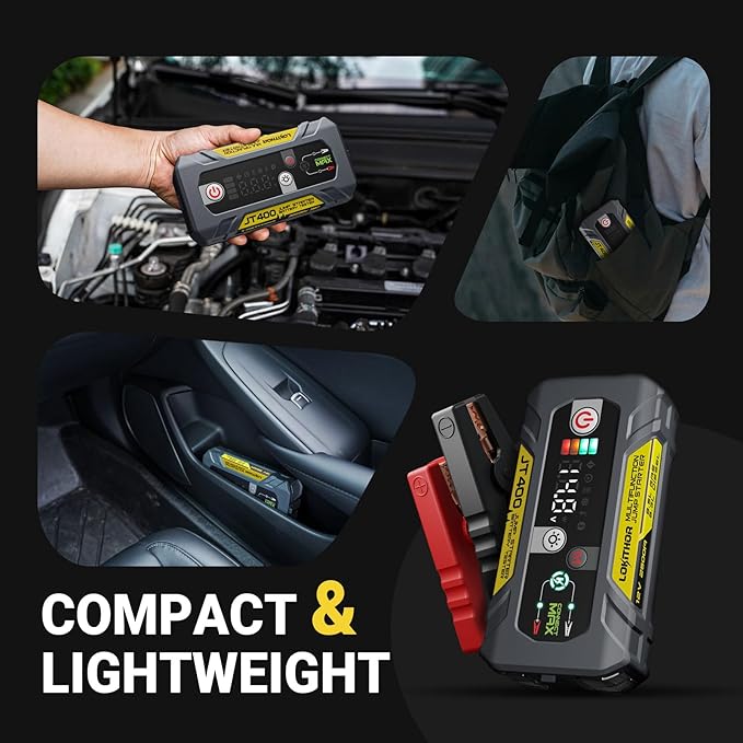 LOKITHOR JT400 12V Jump Starter and Battery Tester 2-in-1, 2500A Battery Jumper Starter Portable for Up to 8.5L Gas & 6.5L Diesel Engines, 100-2000 CCA Load Capacity Automotive Load Tester (Yellow)