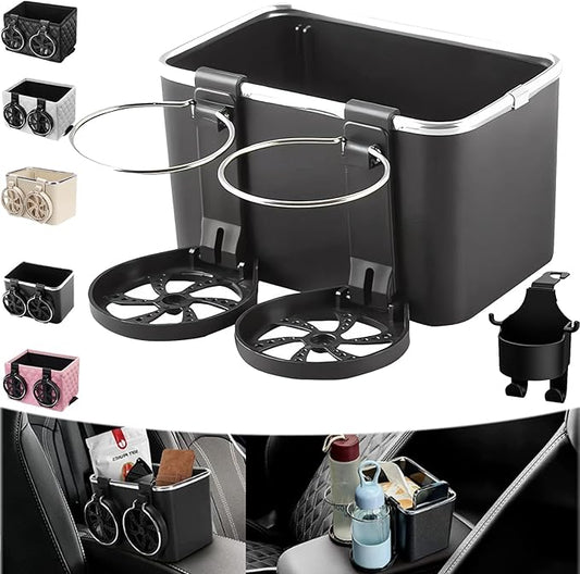 Car Armrest Storage Box with 2 Cup Holders - 2024 New Between Car Seat Organizer with Cup Holder, Universal Car Arm Rest Storage Box Organizer (Black A)