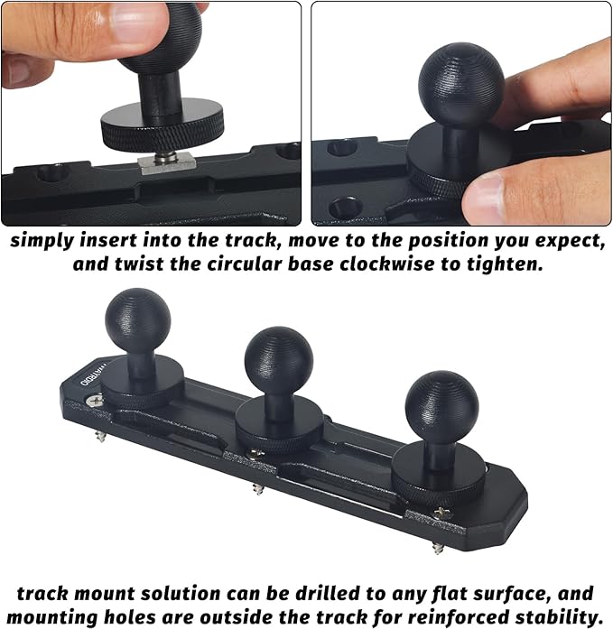 TWAYRDIO Dash Track Mount with 3pcs 1" Track Ball Compatible with RAM Mounts Double Socket Arm for Phones, Small Tablets, GPS Units, Radios, Cameras