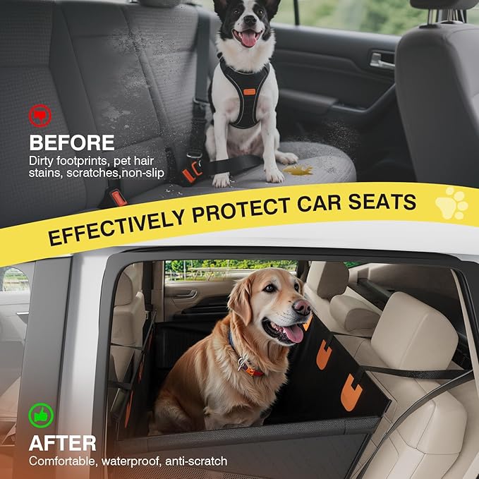 Large Dog Car Seat, Hard Bottom Car Seats Cover for Dogs, Waterproof Non-Slip Foldable Back Seat Extender for Medium to Large Size Dog, Backseat Cover for Dogs in Vehicle SUV Truck, Black L