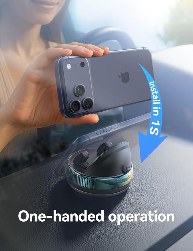 JOYROOM Car Phone Mount, [360° Rotation+Thick Case Friendly] Cell Phone Car Holder with Adjustable Spring Clip, Anti-Slip Silicone Universal Dashboard phone holder for Car for iPhone, Smartphones, GPS