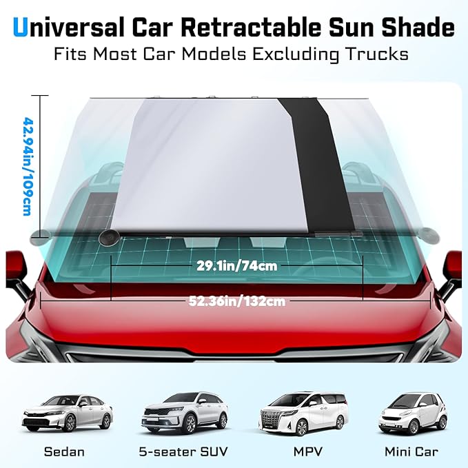 KUST Upgraded 2 Pack Retractable Automotive Sunshade Car Window Sunshades (Not fit for Truck), Adjustable Auto Thickened Sunshade, Car Accessories for All Season, Black and Silver, Blocks UV Rays