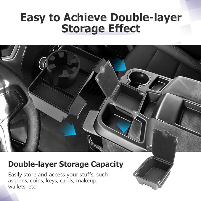 Center Console Hanging Organizer Box w/Cup Holder & Coin Box Compatible with 2019-2026 Chevy Silverado/GMC Sierra 1500 & 2020-2026 Silverado/Sierra 2500HD 3500HD Accessories (Split-Bench Folding Seat)