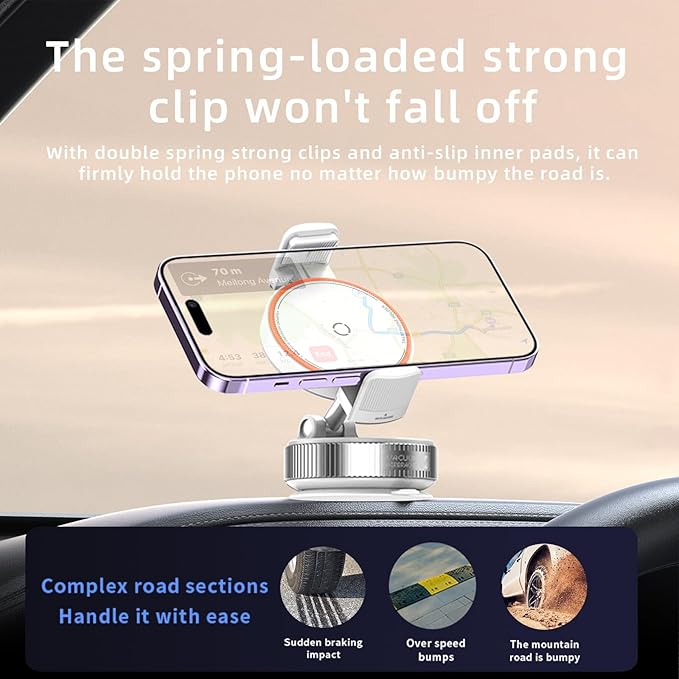 Upgraded 360° Nano Gel Vacuum Phone Holder for Dashboard Reinforced Suction Cup (Ultra-Strong Suction), Cell Phone Holders for Your Car/Gym/Mirror Car Phone Mount for iPhone & Android Phones