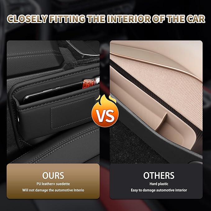 Kwak's Car Seat Gap Filler Organizer (2PC) – Fits 0.2"-1.2" Gap Premium Leather Drop Stop Car Console Organizer for Phone/Keys – Universal Front Seat Organizer for Car SUV Truck (Brown)