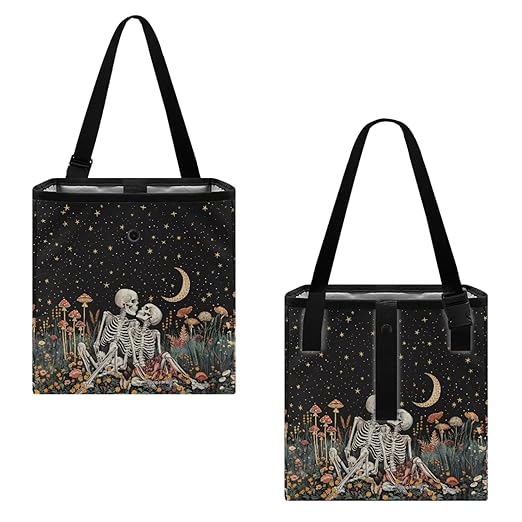 Skulls Mushroom 2 Gallons Car Trash Can Hanging Car Trash Bag Moon Starry Night Water Resistant Leakproof Trash Bag Car Accessories for Women Men