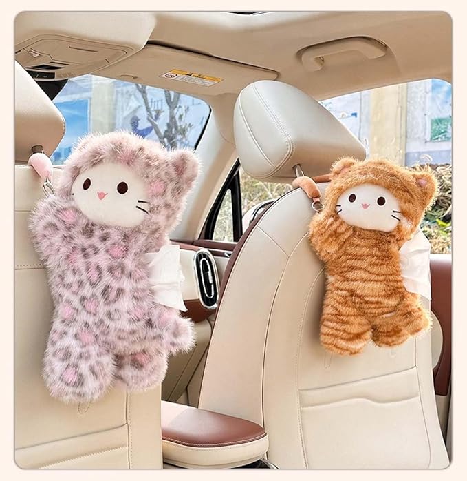 Tissue Box Cover Plush Tissue Box Holder for Car, Home, Decorative Holder/Organizer for Bathroom Vanity Countertop, Nightstands, Office Desk-Orange Cat