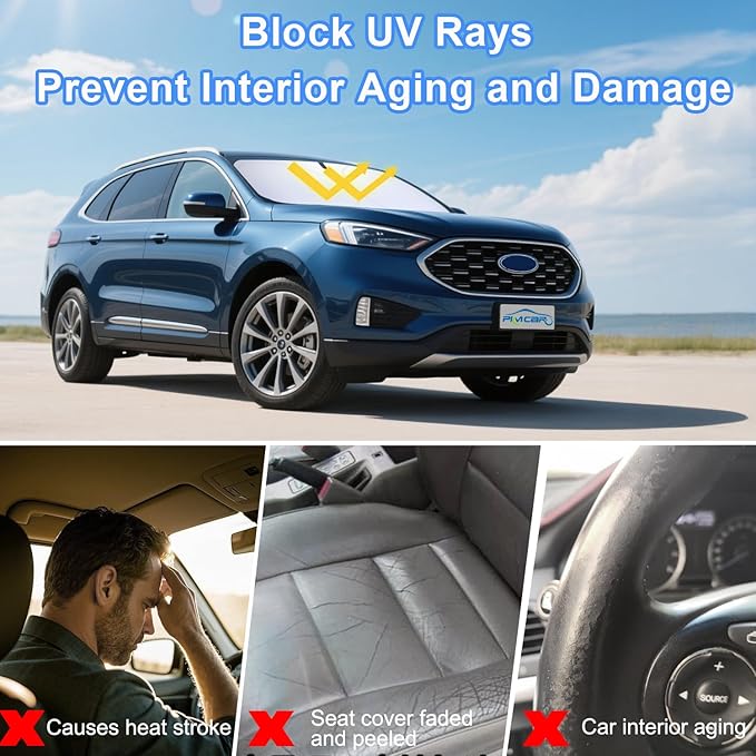 PIMCAR Windshield Sun Shade for 2015-2024 2025 Ford Edge SUV, Premium 310T Reflective Polyester, Foldable Heat Blocker-Beat Summer Heat & Keep Interior Cool