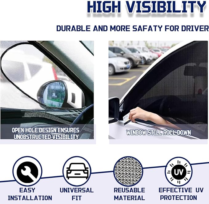 Car Window Screens for Side Windows, OUTTDID 4 Pack Side Window Sun Shades,Stretchy Mosquito Net Cover Fit Cars SUVs - Front & Rear