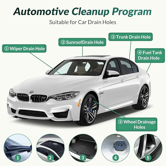 Auto Sunroof Cleaning Tool, 3Pcs 120 Inch Long Flexible Pipe Brush,3 Pcs 7.9 Inch Tube Cleaner Brush Perfect for Car Sunroof, Windshield Wiper Drain Hole