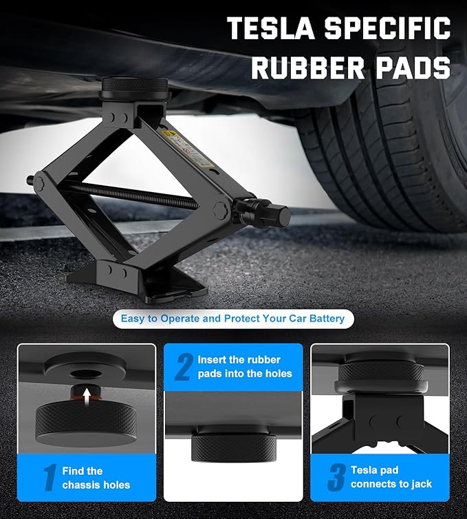 Car Jack for Tesla, 2.5 Ton Car Scissor Jack Kit for Tesla Model Y Model 3/S/X, Tire Changing Kit with 2 Tesla Specific Jack Pads