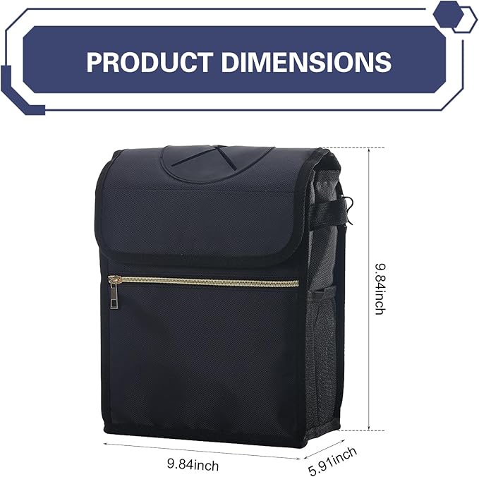 Car Trash Can with Lid, Hanging Garbage Can with Storage Pockets, 9.84 x 5.91x 9.84" Multipurpose Portable Trash Bin, Universal Car Essentials for SUV Truck (Black)