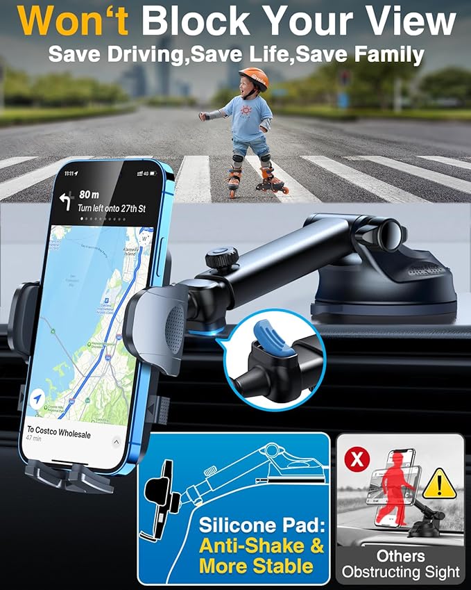 YRU True Military-Grade [360° Rotation Suction] 2026 Ultimate Car Phone Holder Mount 【90+LBS Safest Strongest & Patent Certs】 Dashboard Windshield Vent for iPhone 17 Pro Max Speaker Boxes, Gloss Black