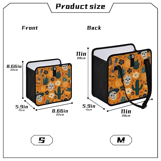 Car Trash Can Organizer Bin with Adjustable Strap for Back Front Seat Console Waterproof Leakproof Collapsible Portable 8.66 Inch Orange Day Of The Dead Skull Cacti