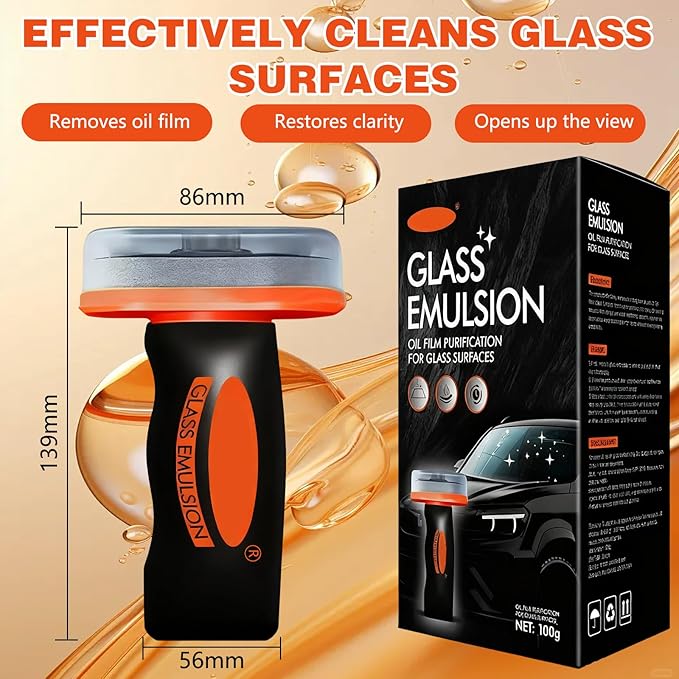 2PCS Glass Oil Film Remover for Car,Roll-On Glass Compound with Cleaning Board,Removes Oil Film & Smudges,Universal Anti-Rain Fog BrushOil Film Remover for Car Windshields and Windows(100g)