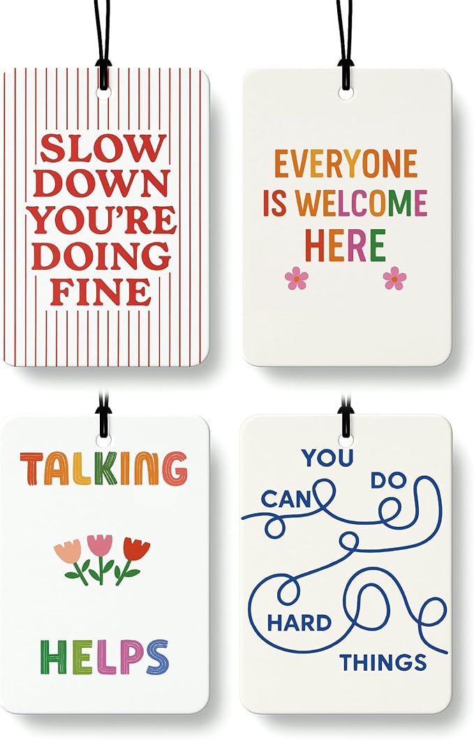 Cute Colorful Mental Health Air Freshener 4 Pcs, Boho Inspirational Positive Affirmation Gifts for Women Hanging Air Freshener for Therapy Office Classroom Cars Closet Drawer Books
