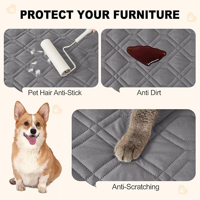 Smiry Reversible Waterproof Couch Covers for Sofa, Washable Dogs Pet Couch Covers for 3 Cushion Sofa Pet Friendly, Water Resistant Furniture Protector Slipcover, Geometric (40"x50", Grey/Dark Grey)
