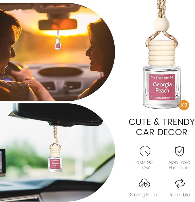 Hanging Car Air Freshener, Long Lasting Essential Oil Diffuser, Non-Toxic New Car Scent, Cute Car Fresheners for Women, 2 Pack Made in USA