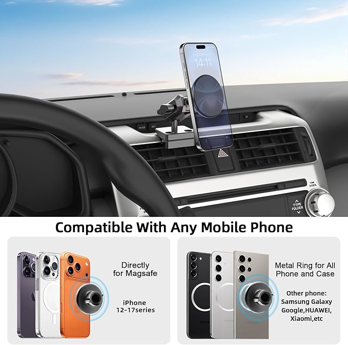 5th Gen Toyota 4Runner Phone Mount Holder, Dash Metal Magnetic Phone Holder for 4Runner 2024 2023 2022 2021 2020-2010, Toyota 4Runner Accessories for All Smartphones, 360° Adjustable, Easy to Install