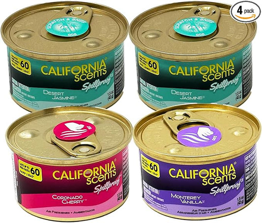 California Scents Spillproof Can Air Freshener in Desert Jasmine, Monterey Vanilla, and Coronado Cherry Scents: Best Car Air Freshener and Odor Eliminator, Combo Kit