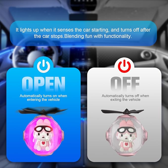Pink Bunny Car Air Freshener with 6-Color Auto Light Up & 4 Scented Replacements Tablets – Light Scent, Decorative Auto Accessories, Cute Easter Decorations, Mother's Day and Father's Day Small Gift