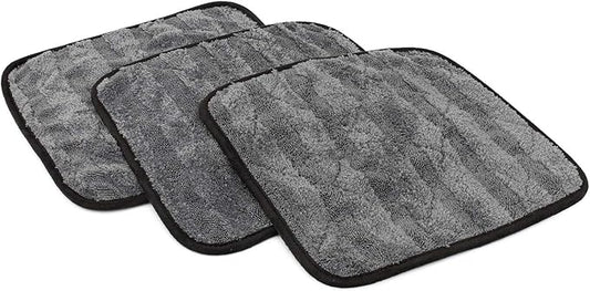 The Rag Company Gauntlet Car Drying Towel - 70/30 Korean Microfiber, Dries Faster Without Scratching, 900gsm, 12x12 inches, Ice Grey/Grey, 3 Pack