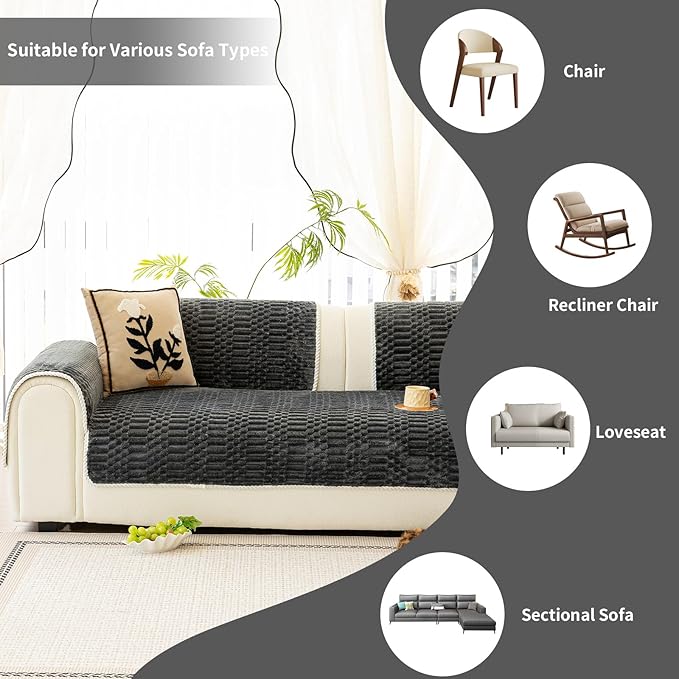 Plush Warm Sofa Covers Washable, Funny Fuzzy Couch Cover for Dogs Washable, Non-Slip Couch Covers for Loveseat, Soft Sofa Slipcover for Pet & Kid(1PC, Dark Grey, 36"×47", Small Loveaeat)