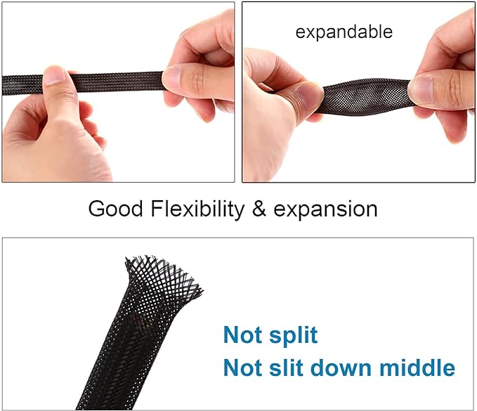 100ft - 3/8 inch PET Expandable Braided Sleeving – Black – Alex Tech Braided Cable Sleeve