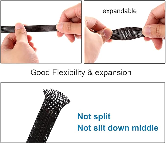 25ft - 1/8 inch PET Expandable Braided Sleeving – Black – Alex Tech Braided Cable Sleeve