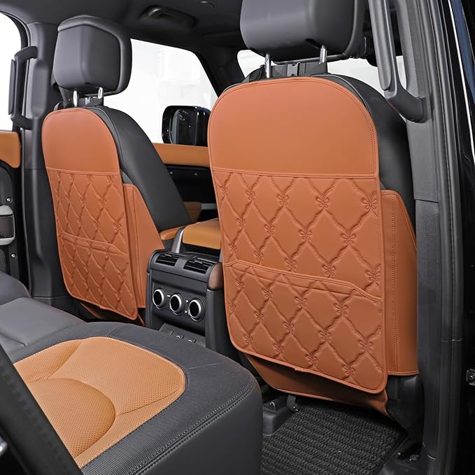 Seat Back Protector + Large Capacity Pocket Storage Organizer,Preventing The Impact of Children Stepping on The Seat Backrest (Style B-Brown)