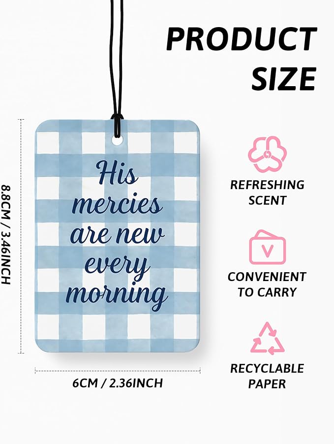 Preppy Blue Christian Air Freshener 4 Pcs, Coquette Blue Bow Religious Bible Verse Hanging Air Freshener for Cars Closet Drawer Books, Girly Christian Car Accessories Mirror Decor for Women
