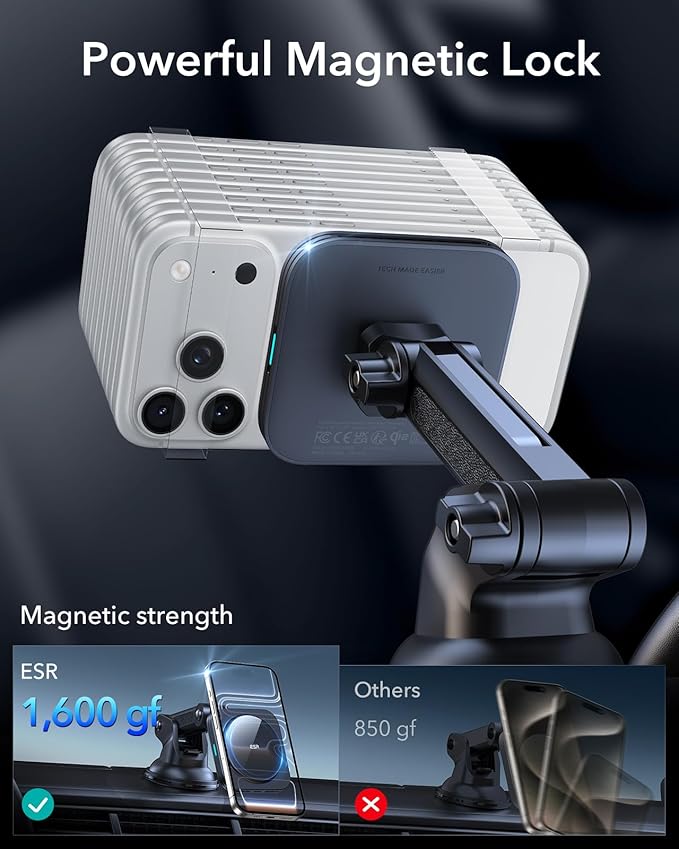 ESR for MagSafe Car Mount Charger, for Magsafe Car Charger, Dashboard Suction Cup Magnetic Car Mount, 360° Rotation, Magnetic Car Phone Holder for iPhone 17e/17/16/15/14/13/12, S26/S25, Fast Charging