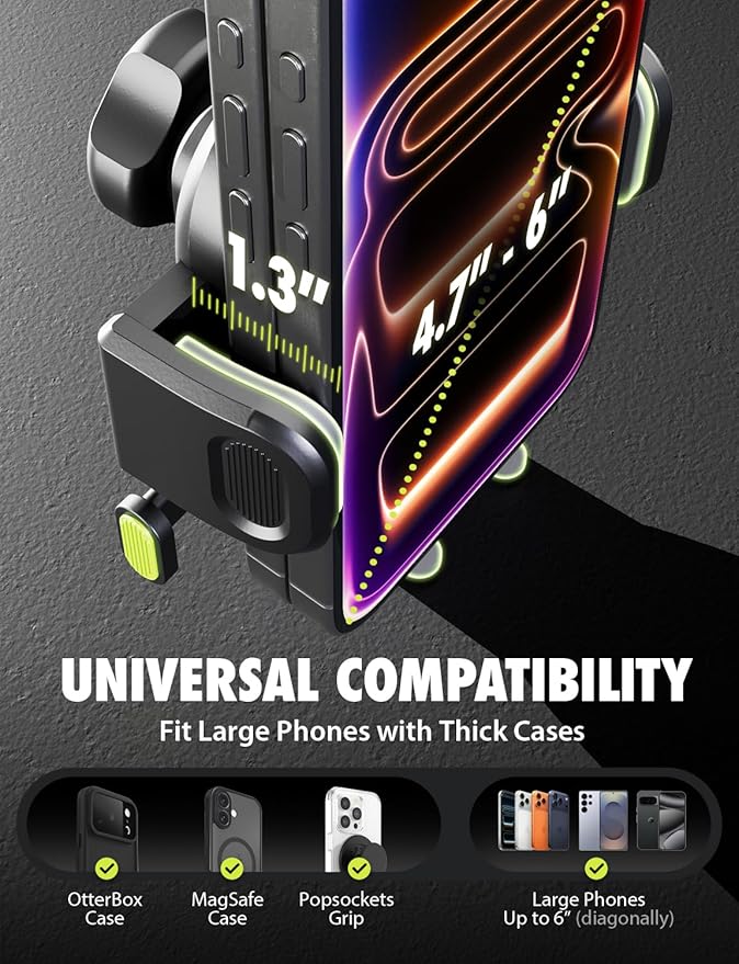 Bracketron 3-in-1 Universal Car Phone Mount - Dashboard, Windshield & Air Vent Cell Phone Holder for Truck - Easy One-Touch Hands-Free Clamp, Heavy Duty Suction Cup, 360 Rotation Telescoping Arm