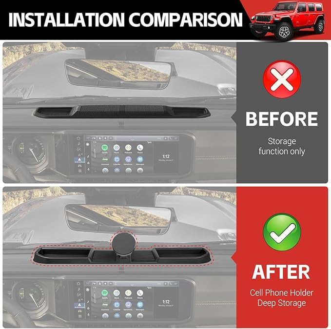 Magnetic Phone Mount Holder Fit for 2024+ Jeep Wrangler JL JLU&Gladiator JT Car Dashboard Multi-Mount Phone Holder Dash Tray for 2024 2025 Jeep JL/JT Accessories(2024+ 4X4, Not for 4XE)