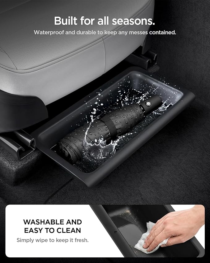 Spigen Under Seat Storage Box, Hidden Organizer Tray [Waterproof & Anti-Rattle] for 2025 2026 Tesla Model Y Juniper Accessories - 1 Pack