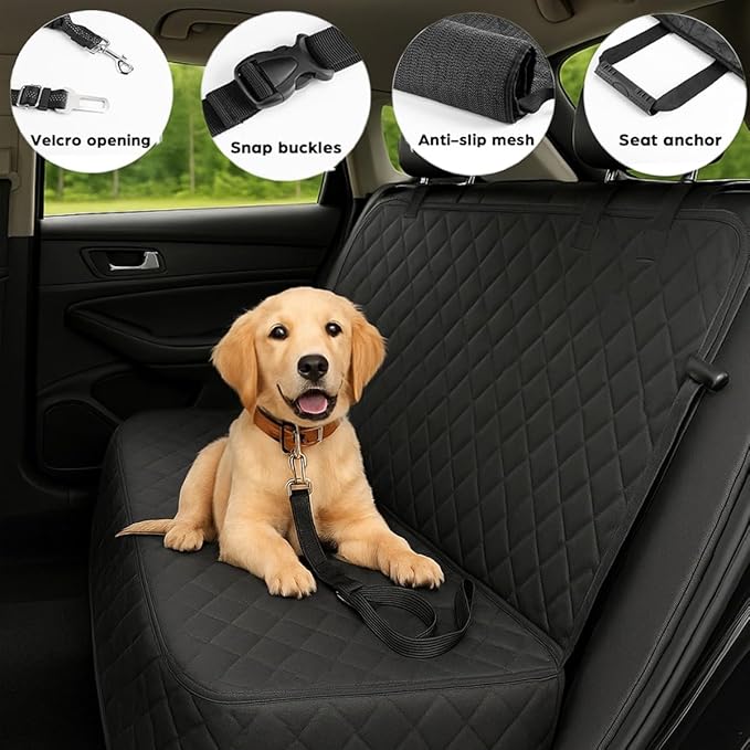fidozen Waterproof Dog Car Seat Cover with Belt for Back Seat - Washable Pet Protector Accessories for Cars, Trucks, SUVs, and Bench Seats - Auto Backseat Hammock for Small & Large Dogs