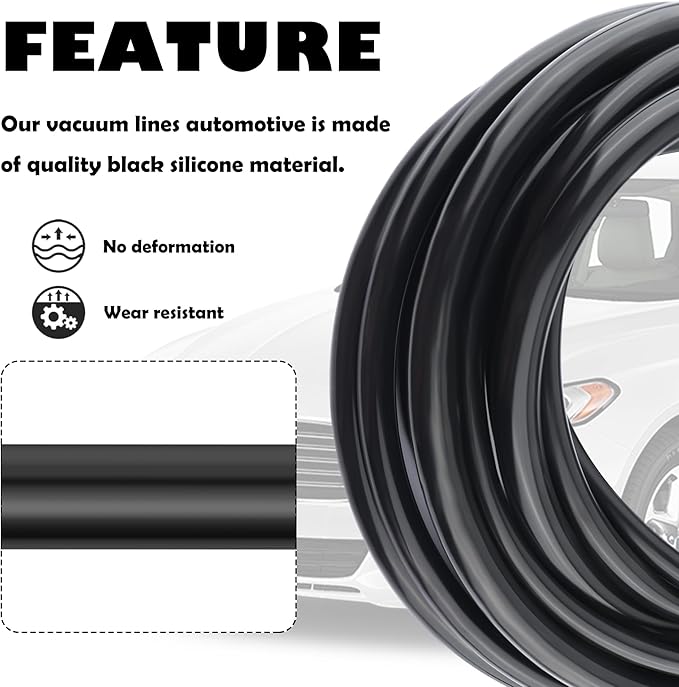 6PCS 5Ft Vacuum Hose Automotive,Silicone Vacuum Hose with ID 1/8" 5/32" 3/16" 1/4" 5/16" 3/8",130PSI Max Pressure Vacuum Line Kit Silicone Tubing Car Accessories for Air/Water (6PCS)