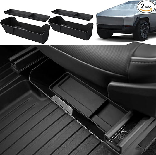 Front Under Seat Storage Box Compatible with Tesla Cybertruck 2026 2025 2024, Under Seat Organizer with Silicone Pad for Cybertruck Accessories