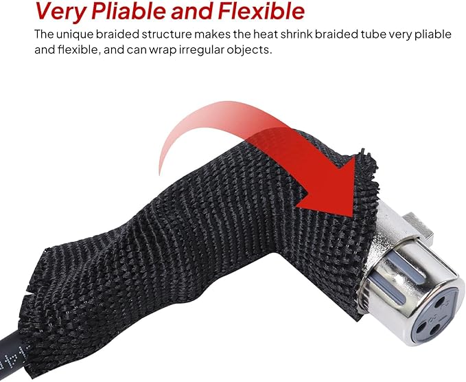 2 to 1 Ratio 1/2" - 18 feet Heat Shrink Fabric Braided Cable Sleeves Cord Management Protection for Automotive Cable/Wire/Irregular Shape Hose