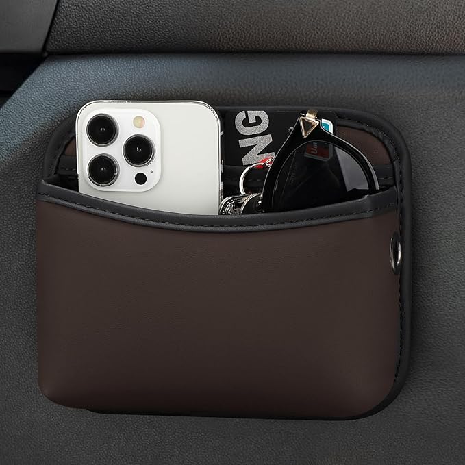 Accmor Universal Car Side Pocket Organizer, PU Leather Car Pocket Pouch for Car Seat, Door, Window, Console, Cards Trash Cell Phone Sunglasses Holder for Car, Brown