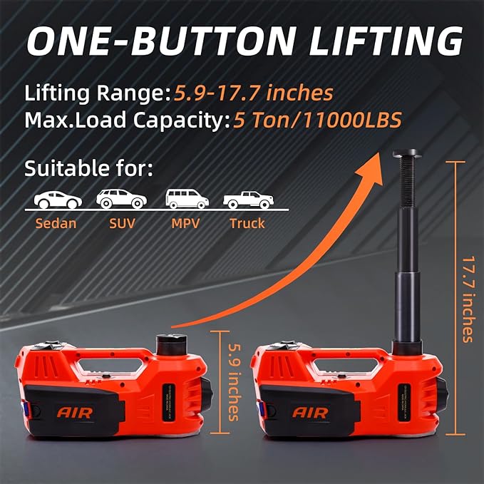 STANDTALL Electric Car Jack Kit 5 Ton 12V Electric Jack for Car with Impact Wrench and Tire Inflator Pump for SUV Sedan Truck Change Tires Garage Repair