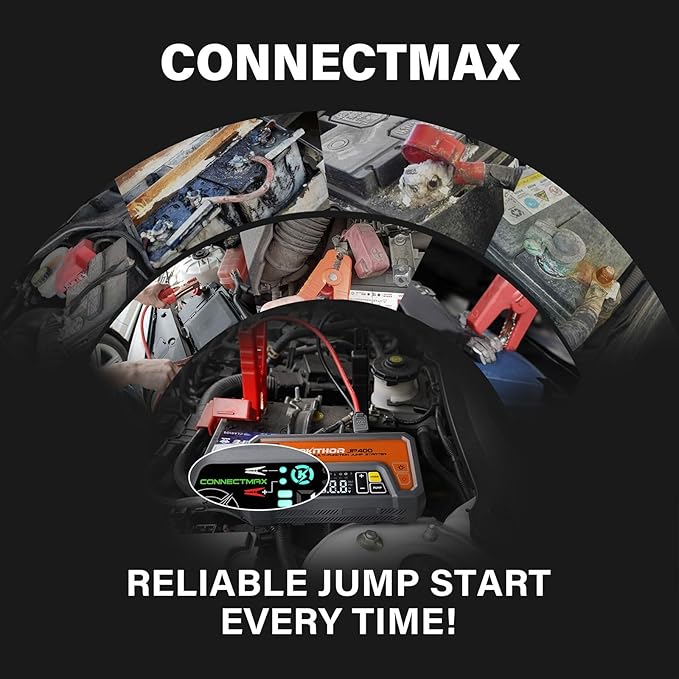 LOKITHOR JP400 Jump Starter with Air Compressor, 2500A 12V Portable Car Battery Booster Pack (8.5L Gas/6.5L Diesel) with ConnectMax Tech, 150PSI Tire Inflator, Auto-Shutoff & Dynamic Dwell (Orange)