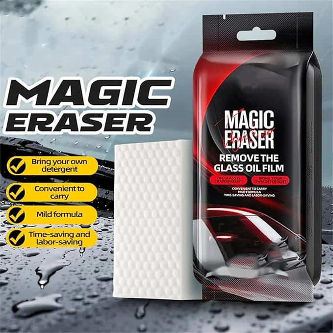Car Glass Film Magic Cleaning Sponge, Non-Scratch Windshield Oil Film Remover Brush, Car Windshield Cleaner Tool, Anti-Rain Fog for Clear Vision Driving
