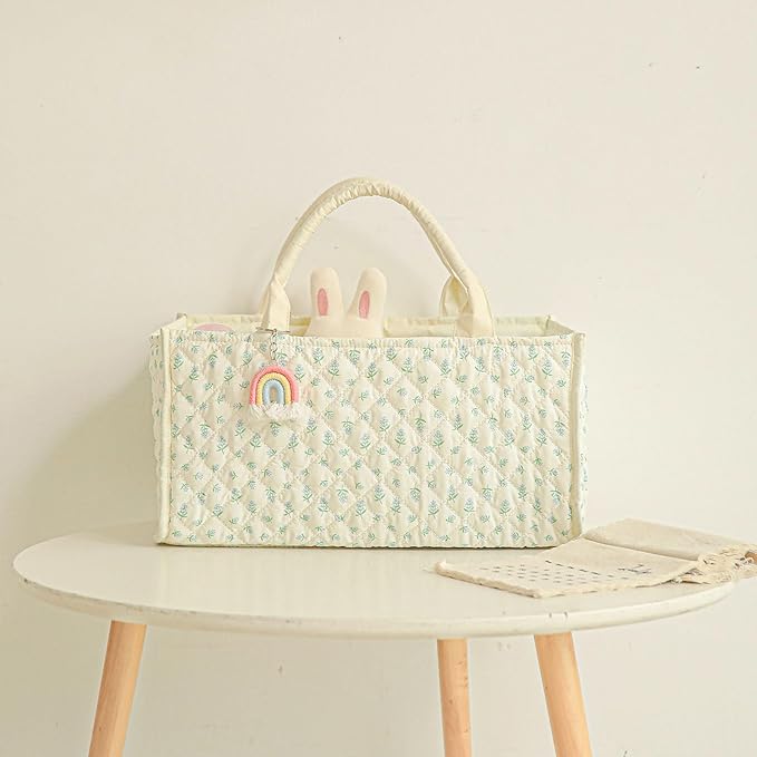 Diaper Caddy Organizer,Cute Floral Nursery Storage Basket,Soft Portable Changing Table Car Caddy Organizer Gift (Blue Floral)