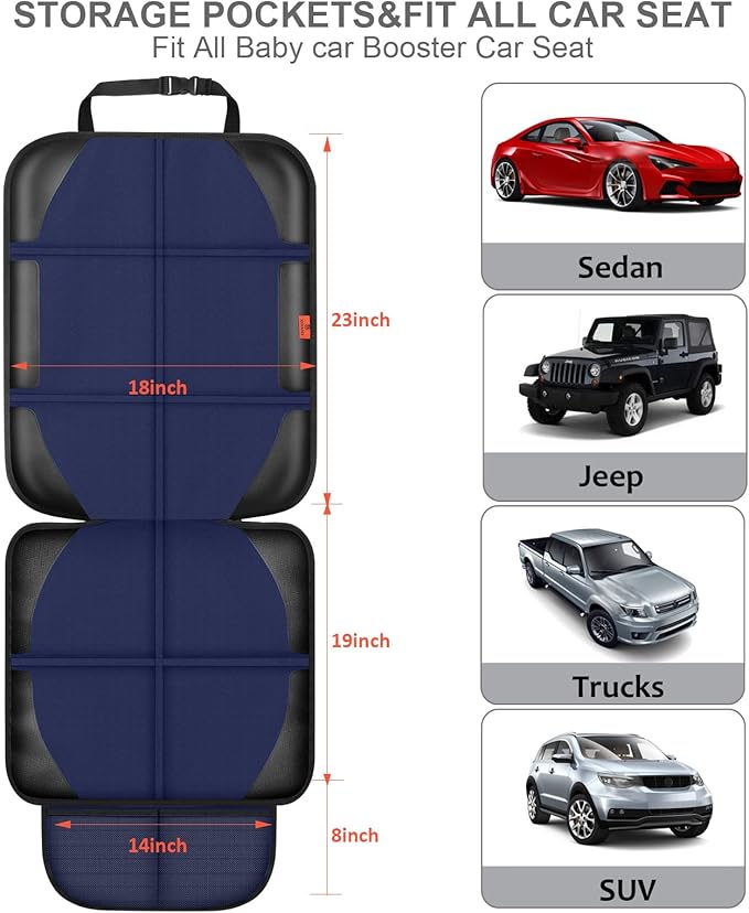 XHYANG Car Seat Protector,2 Pack Automotive Seat Protectors Baby Carseat Pad Waterproof & Durable 600D Fabric for Child Baby Car Seat Mat Vehicle Pet Cover 2 Storage Pockets (Blue)