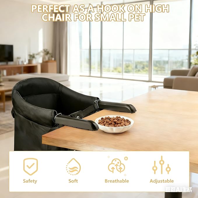 Dog & Cat Table High Chair, Adjustable Pet Booster Seat for Feeding & Desk Use, Secure Seatmate Chair for Small Pets, Office & Dining Table Perch, Black